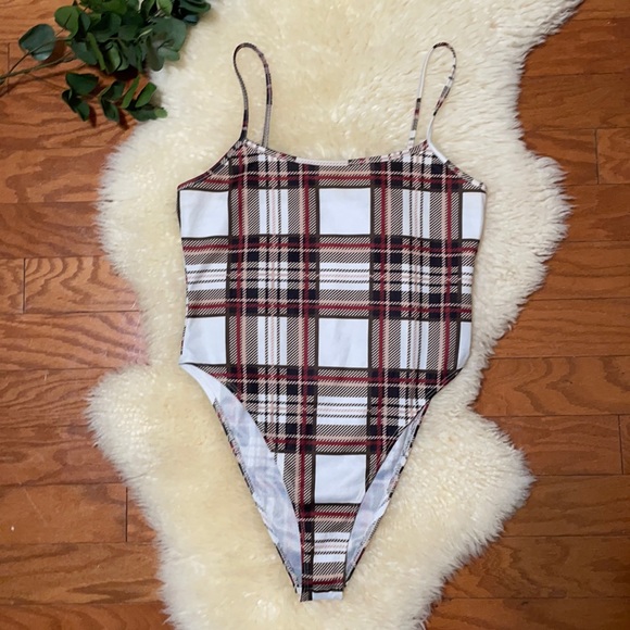 Shein Plaid Bodysuit/ Brown & White/ Size Medium - Picture 1 of 11